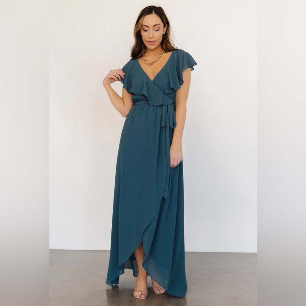Baltic Born Teal Flutter Sleeve Wrap Maxi Dress